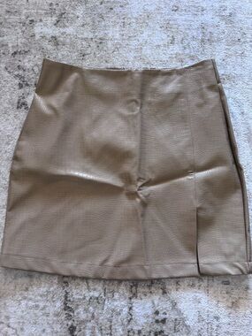 Faux Leather Croc-Embossed Mini Skirt - Taupe